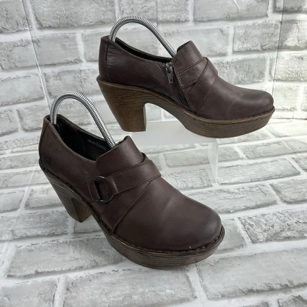 Born Haddon Women's Size 9 Block Heel Platform Brown Leather Comfy Boho Booties